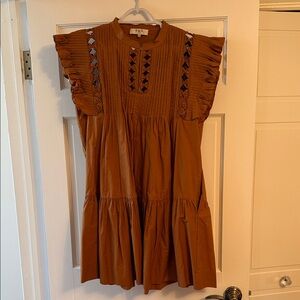 Sea Rust Brown Eyelet Tiered Mini Dress